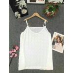 Débardeur Fluide Jacquard "Fleur Brodée" – Blanc Pur – Image 3